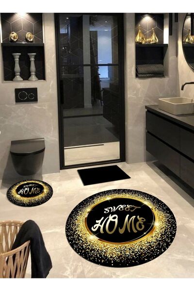 Ardizayn Sweet Home, Non-Slip, Cotton Base Round Bath Rug (115X115-60X60-40X60 CM SET OF 3)