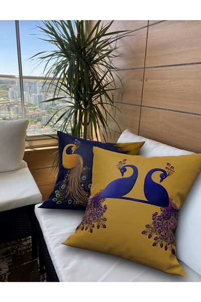 Ardizayn Pachet de 2 huse de pernă decorative din țesătură din catifea cu model de păun - imprimare față-verso
