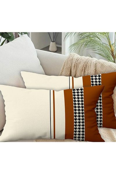 Ardizayn Калъфка за възглавница Houndstooth (Taba) от 2 кадифени платове (35x55 см) - двустранен печат