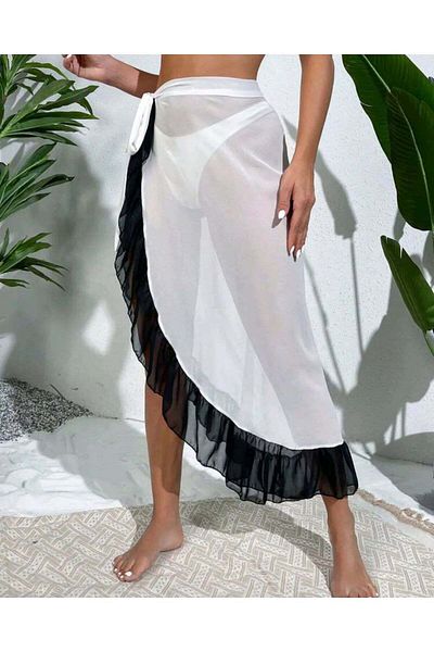 bikinistan Black ruffle tulle pareo skirt
