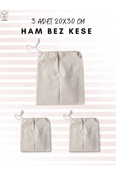 20x30 Cm 3 Adet Hambez Kese - Çok Amaçlı Büzgülü Ham Bez Kese