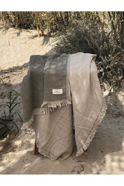 Summer Lane çift taraflı keten pamuk karışımlı yeşil örtü