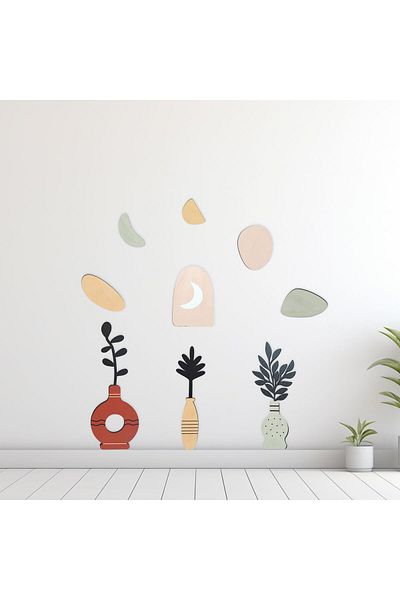 CajuArt 9 Piece Decorative Wooden Artistic Vase Flower Pastel Color Wall Painting Set Wood Decor