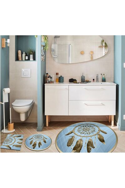 Ardizayn Round Bathroom Rug - Blue, Feather, Non-Slip, Cotton Base (100X100-6...