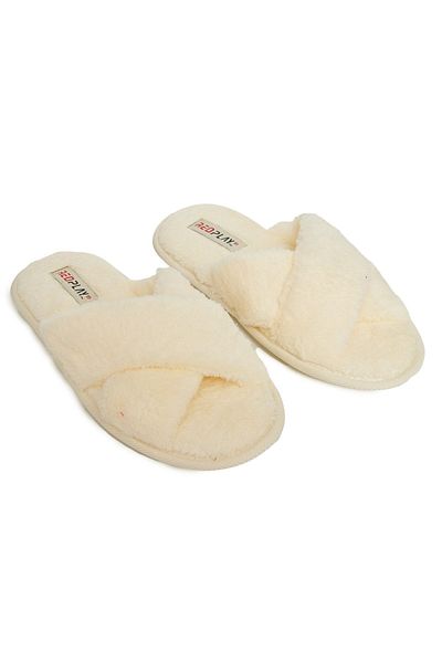 RedPlay Women's Indoor Slippers Cross Tape Chinchilla Soft Non-Slip Sole