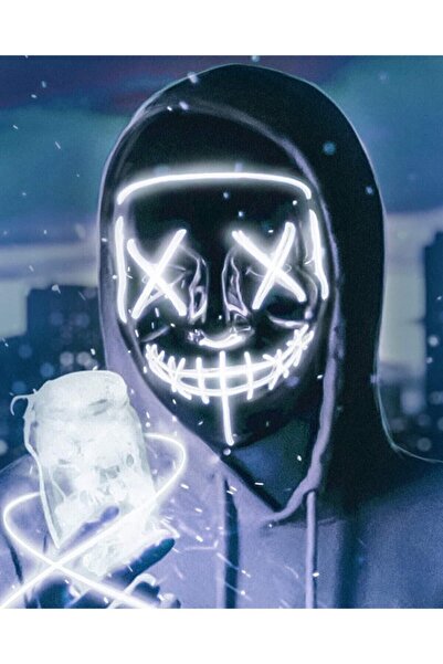TEKNOLOJİ WORLD Hallowen Led Işıklı Neon Maske | Cadılar Bayramı Parti Eğlenc...