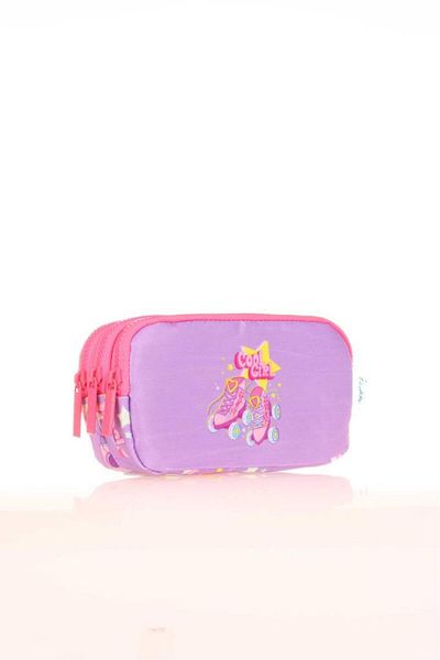 KAUKKO Geantă pentru creion cu 3 compartimente Sweet Skate Liliac pentru copii - L8199