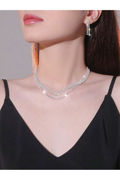 Etique Zircon Waterway Jewelry Set - Elegant Dangle Necklace and Earrings
