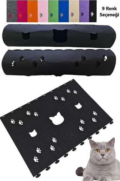 Next Craft 1.Quality 3mm Cat Tunnel Toy - 9 Color Options, 98 cm Cat and Paw Figure