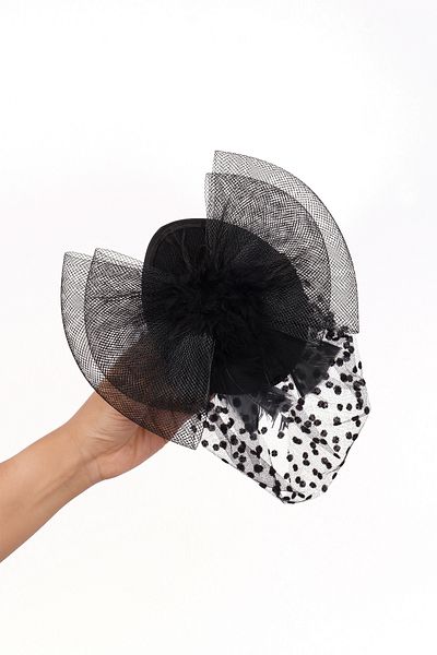 Hayalperest boncuk Bridal Cap for Wedding - Feather Polka Dot Voilet Hat