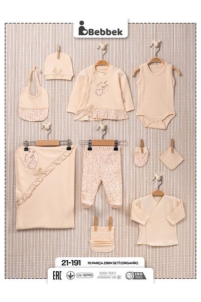 Bebbek Nenny Baby Organic IN MY HEARTH 10 Piece Bodysuit Newborn Hospital Exit Set