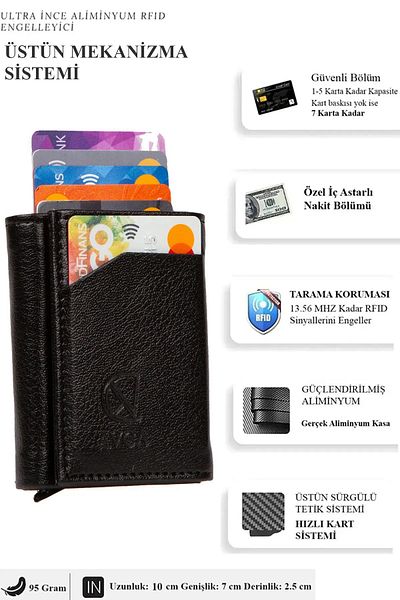 Bürke Suport pentru carduri de credit inteligent unisex - cu mai multe compartimente, portofel din piele cu mecanism