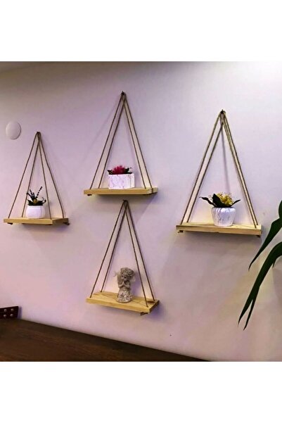 Üsküp Yapı 4 Adet Dekoratif Ahşap Halatlı Duvar Rafı Kitaplık & Çiçeklik Uçan...