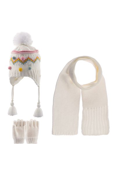 Kitti 1-4 Years Baby Girl Scarf Beanie Gloves Set of 3