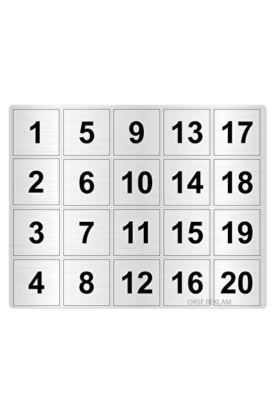 Orse Reklam Masa Numarası, Dolap Numarası Metal 1 - 20 (5X5CM ARKASI YAPIŞKANLI)