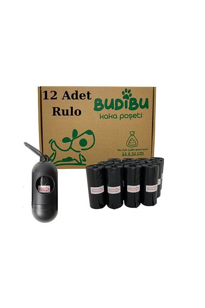 BUDİBU Cat Dog Poop Bag Pet Excrement Poop Bag Black Capsule and 12 Rolls (180 Bags)