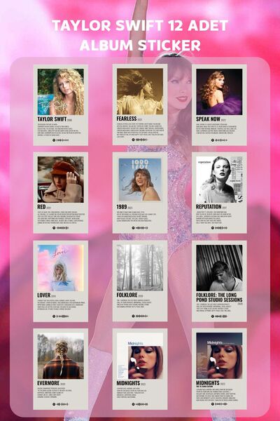 Vinca Prints Set de autocolante pentru album Taylor Swift, set de 12 autocolante Taylor Swift, autocolant pentru laptop, autocolant pentru agendă