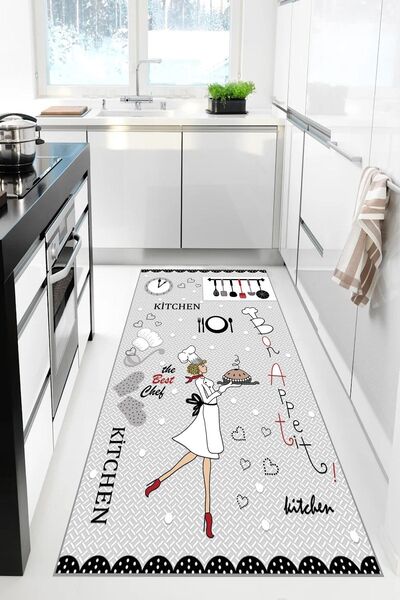 YTR HOME Dijital Baskı Yıkanabilir Kaymaz Taban Mutfak Halısı
