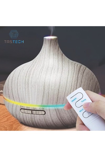 JUNGLEE Aroma Terapi Oda Hava Nemlendirici Işıklı Ultrasonik Buhar Makinesi Ahşap Görünüm 7 Renk Led Işıklı