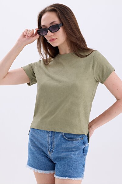 MD trend Crew Neck Short Sleeve Crop Women's Blouse