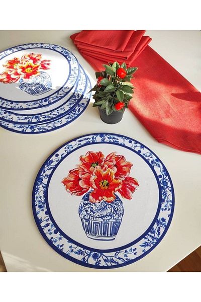 şifatasarım American & service red runner, 6-pack RED NAPKIN, 6-pack VASE, PATTERNED WATER PLATE, MDF DESIGN SET