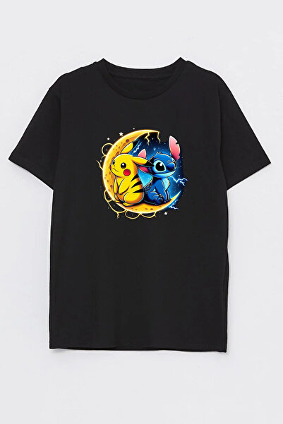 THEWERT تي شيرت قطن أسود للأطفال - للجنسين، مطبوع بيكاتشو