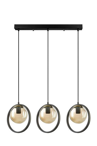 Fer Avize Nina Modern Design Black Color Honey Glass Row Living Room - Kitchen - Bedroom 3-Piece Chandelier