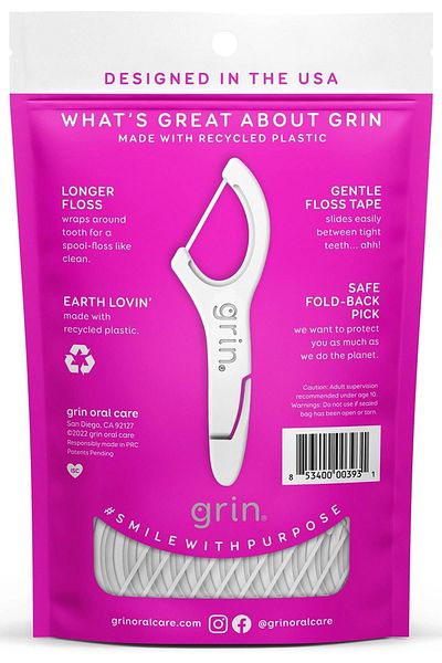 Grin خيط تنظيف الأسنان ذو الشوكة الناعمة مع مسواك 75 قطعة