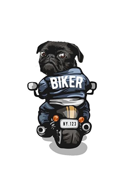 MegaSticker Biker Pug Araba, Motorsiklet, Kask, Laptop, Cam Sticker 14x9 Cm