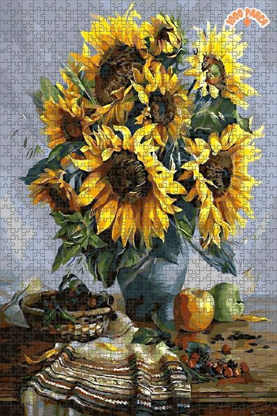 Teona Ahşap Ayçiçeği Buketi Dekoratif Çift Katlı Çerçeveli Asılabilir Ahşap Puzzle 1000 PARÇA 50X70