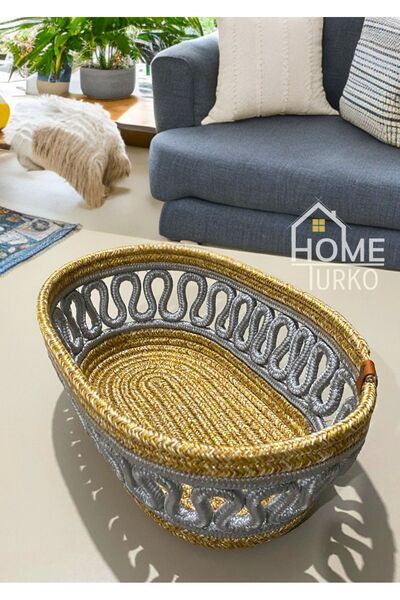 HomeTurko سلة خبز طبيعية منقوشة من الجوت - داخل الخزانة، غرفة الأطفال، منظم، ...