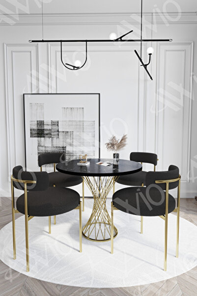 AVVİO Pienna MAT GOLD Teddy Sandalye 90x90 Yuvarlak Yemek Masası Mutfak Masas...