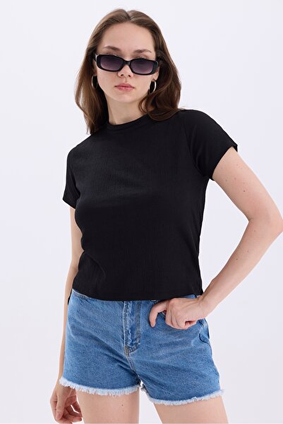 MD trend Crew Neck Short Sleeve Crop Women's Blouse