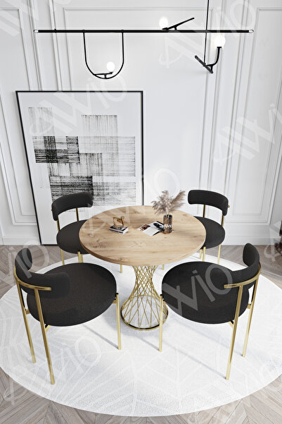 AVVİO Pienna MAT GOLD Teddy Sandalye 90x90 Yuvarlak Yemek Masası Mutfak Masas...