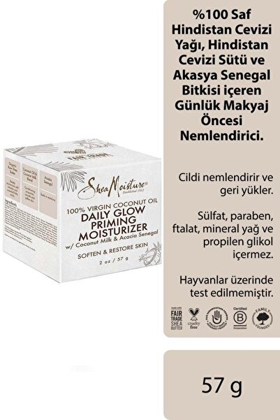 Shea Moisture %100 Saf Hindistan Cevizi Yağlı Günlük Makyaj Öncesi Nemlendiri...