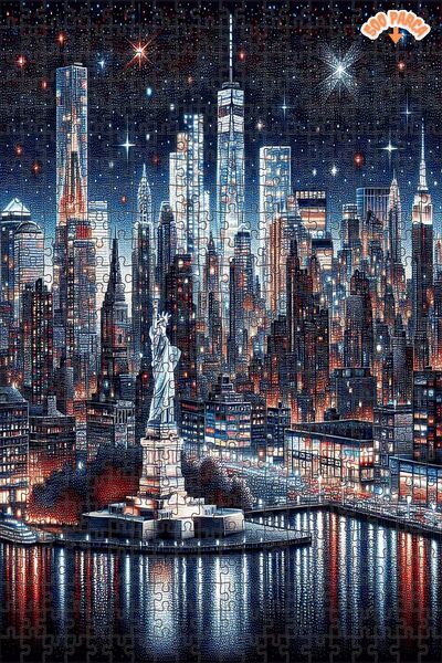 Teona Ahşap Yıldızlı Gece Şehir Silueti Dekoratif Çift Katlı Çerçeveli Asılabilir Ahşap Puzzle 500 PARÇA 50X30