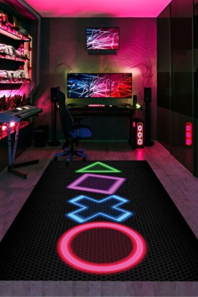 YTR HOME Dijital Baskı Yıkanabilir Kaymaz Taban Gamer Halısı Genç Odası Oyunc...