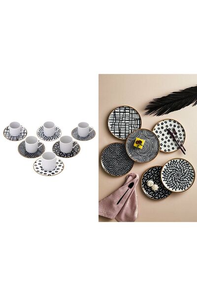 Porland Fractal Round Serving (24cm) and Coffee Cup Set 18 Pieces for 6 People