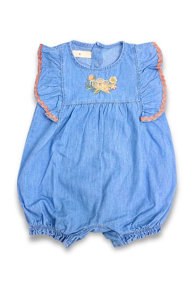 ADABEBEK Floral Embroidered Ruffle Collar for Baby Girl - Kota Short Sleeve Jumpsuit