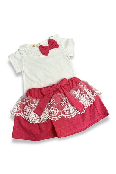 ADABEBEK Lace Bow Collar 2-Piece Set for Baby Girl
