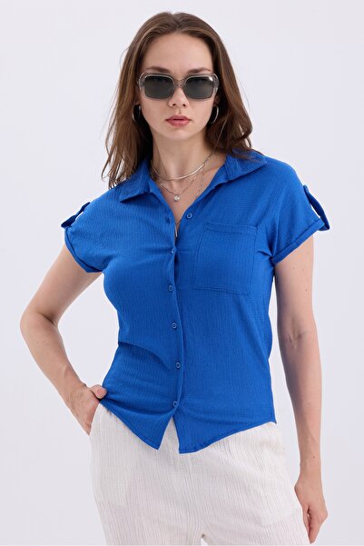 MD trend Basic Bat Sleeve Wrapped Fabric Women's Shirt - With Pockets