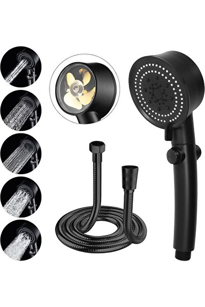 Soillium 5 Fonksiyon Royal Duş Başlığı Set Halinde Duş Askısı 1,5 Örgülü Siya...