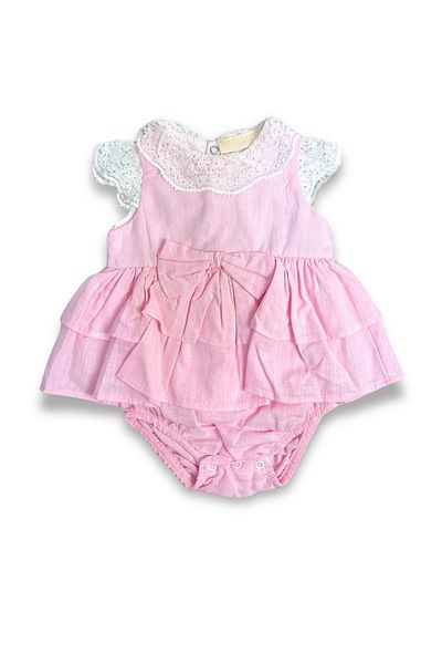 ADABEBEK Baby Lace Detailed Girl's Dress with Snaps from the Bottom