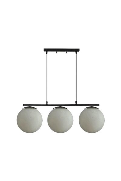Fer Avize Caesar White Glass Black Modern Design Dining Table Top - Living Room 3-Piece Chandelier