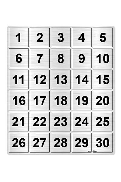 Orse Reklam رقم الطاولة، رقم الخزانة المعدني 1 - 30 (5 × 5 سم مع مادة لاصقة في الخلف)