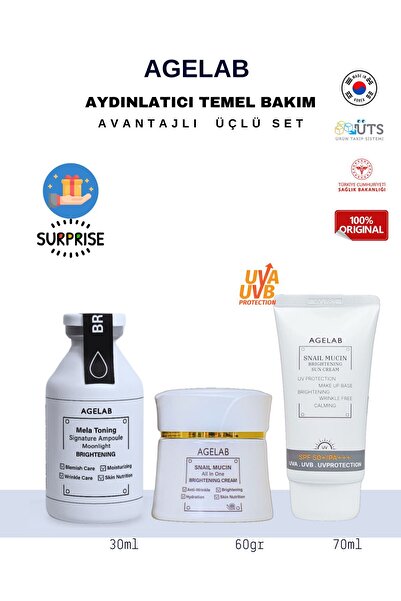 AGELAB May Island ( ) Mela Toning Ampül, Snail Mucin Krem, & Güneş Kremi Spf 50 Aydınlatıcı Bakım