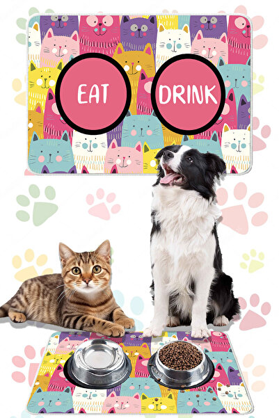 YTR HOME Dijital Baskılı Dekoratif Kedi Köpek Paspası Mama Paspası 40x60cm