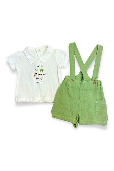 ADABEBEK Teddy Bear Patterned Baby Collar T-Shirt Salopet Set