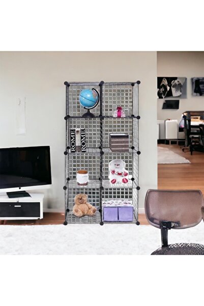 decorelax 8 Bölmeli Tel Küp Çok Amaçlı Organizer Raf Siyah 33cm Mutfak, Oyuncak, Kiler, Depolama Rafı