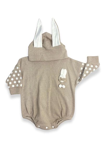 ADABEBEK Rabbit Themed Polka Dot Hooded Baby Badi - Long Sleeve